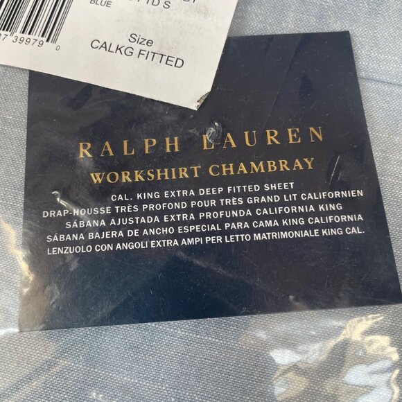 Ralph Lauren Workshirt Chambray Extra Deep Fitted Sheet CALIFORNIA KING MS$245 - Picture 2 of 5